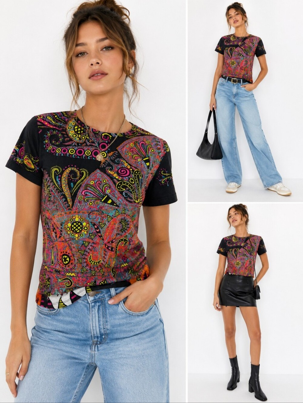 ETRO Multicolor Paisley Print Stretch Cotton Jersey T-Shirt IT 44